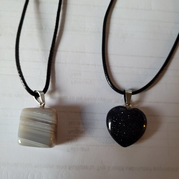 Smoked Gray Gemstone Pendant and Heart Shape Blue Sparkle Pendant - Picture 1 of 3